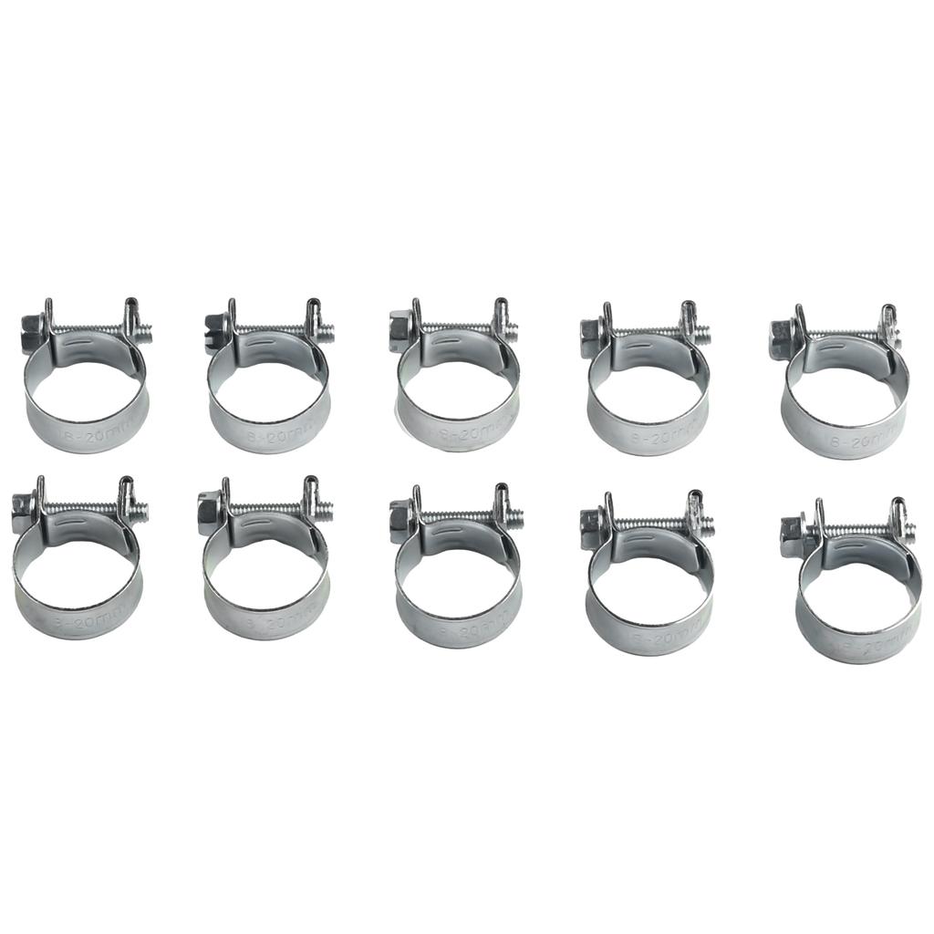 10Pcs Hose Clamp Carbon Steel 8-20mm Adjustable Mini Fuel Line For Jubilee Hose Clips Clamp Diesel Petrol Pipe Coolant Radiator
