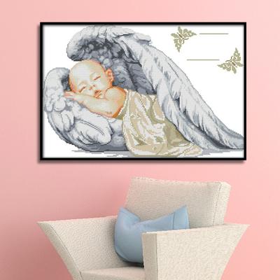 Ricamo Punto Croce Bebè Liscio Resistente Stampa Chiara Colorato Brillante Lucido Decorativo Eco Cotone Piccolo Angelo Certificato di Nascita Kit Ricamo Regalo di Compleanno