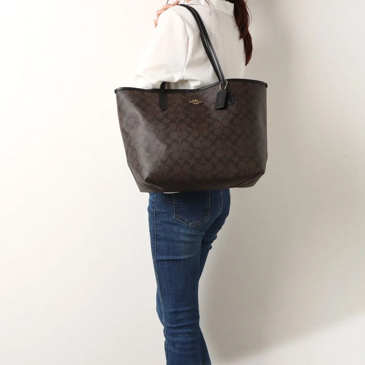 Coach City 33 Tote Monogram Shoulder Bag Large Canvas Brown Black Women's 5696-IMAA8