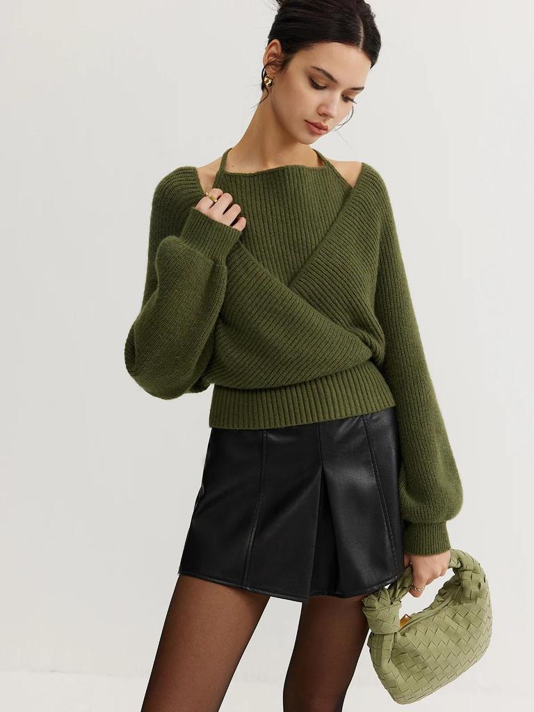 2025 Autumn/Winter V-neck European-American Designer Two-piece Look Knit Sweater with Subtle Sexy Design