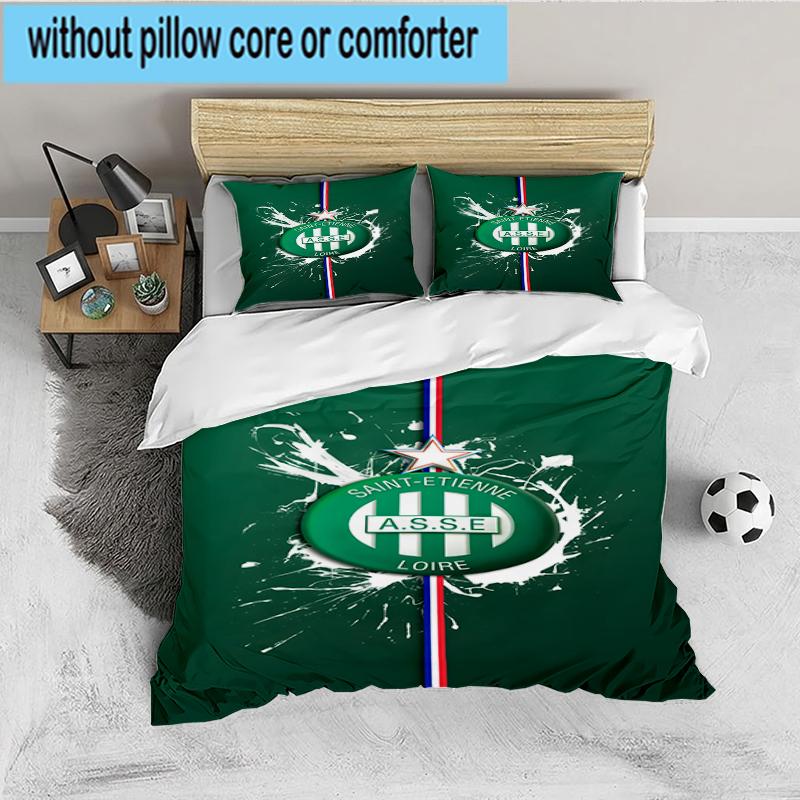 3PCS Green Saint-Etienne Football Bedding set,Ideal for1pc Duvet Cover And 2pcs Pillowcases Perfect for Christmas gift,Ideal for Bedroom, Dormitory
