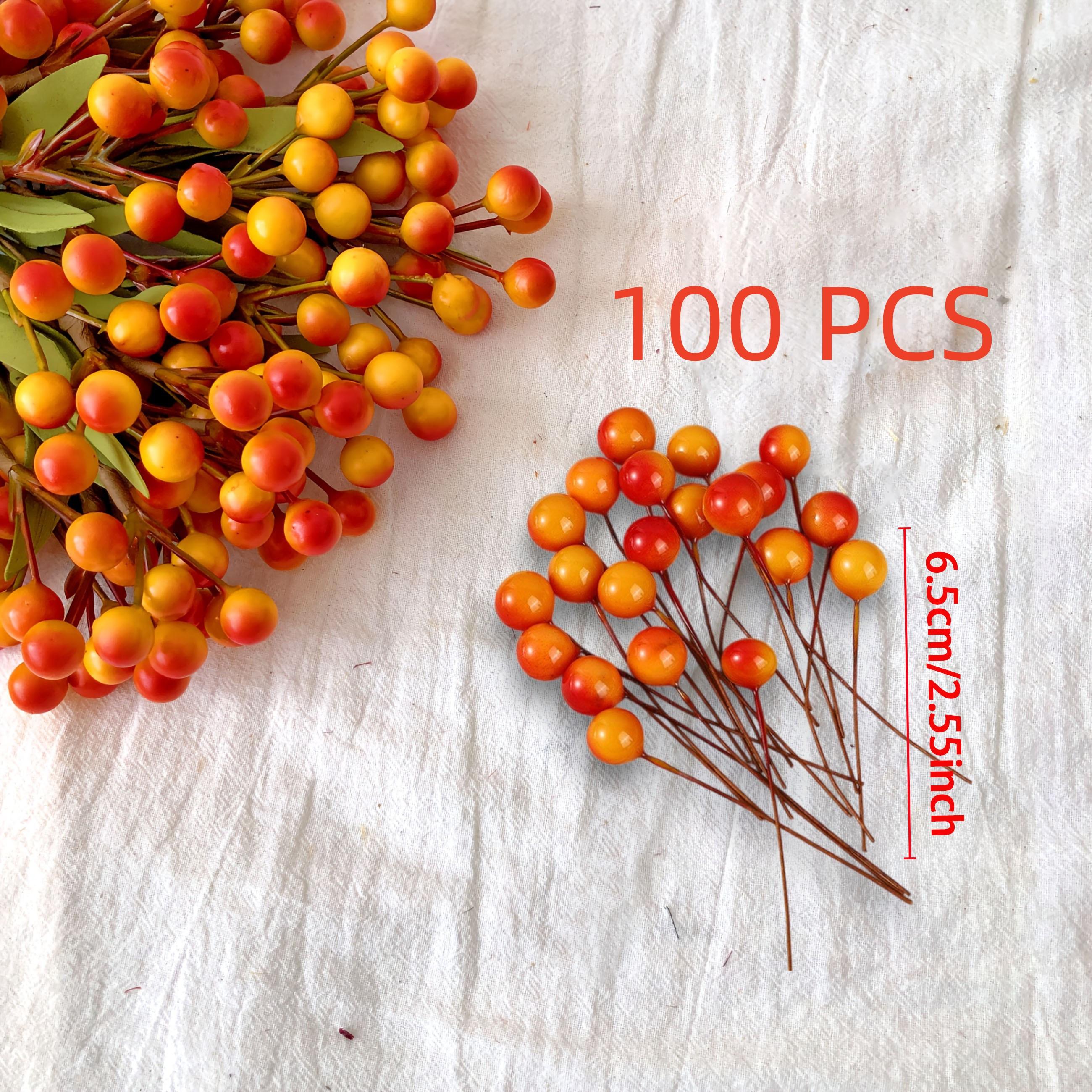 

Набор из 100 искусственных цветов «Осенний урожай», оранжево-красные ягодные стебли для Дня благодарения, скрученные вручную цветочные ветви для DIY декора, вазовые композиции 100pcs