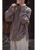 Women's Winter Tie-Dye Ramie Cotton Cardigan - Loose, Semi-High Collar Shirt in National Style.