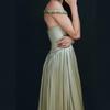 European and American Shrink Pleated Waist A Pendulum Net Color Satin Dress 2026 New High Waist Slim Dress Long Dress