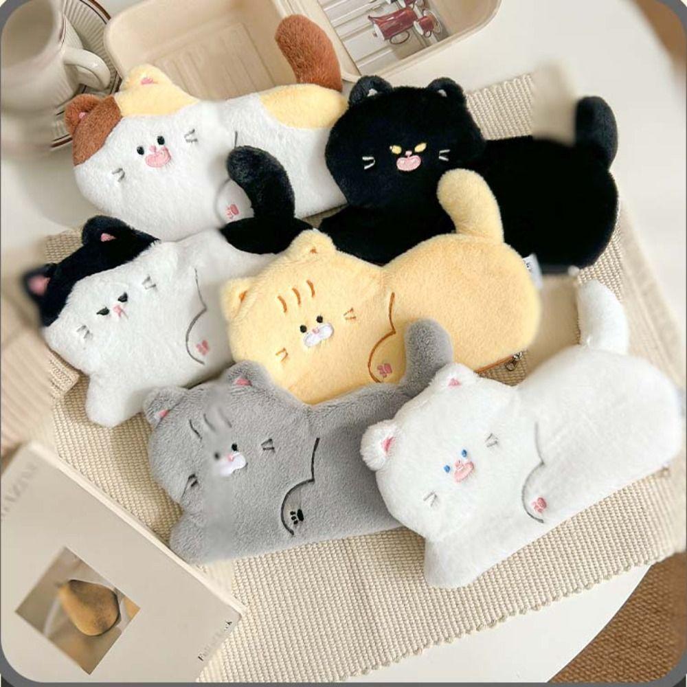 Fluffy Plush Cat Pencil Bag Large Capacity Stationery Storage Pouch Cartoon Pencil Case  Gifts
