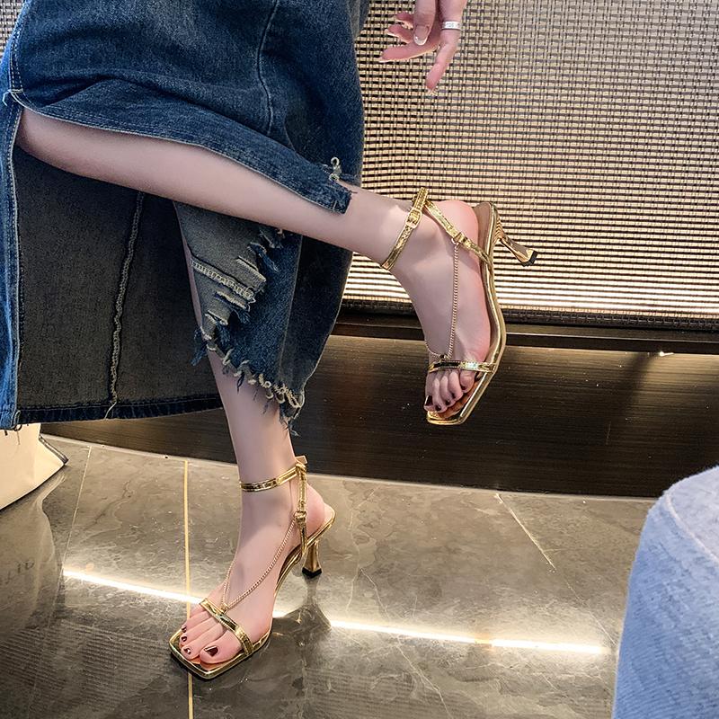 Fashion Women's Fashion Sandals Buckle High Heels Korean Style New Elegant Open Toe Square Head Solid Colour Party Walking Shoes