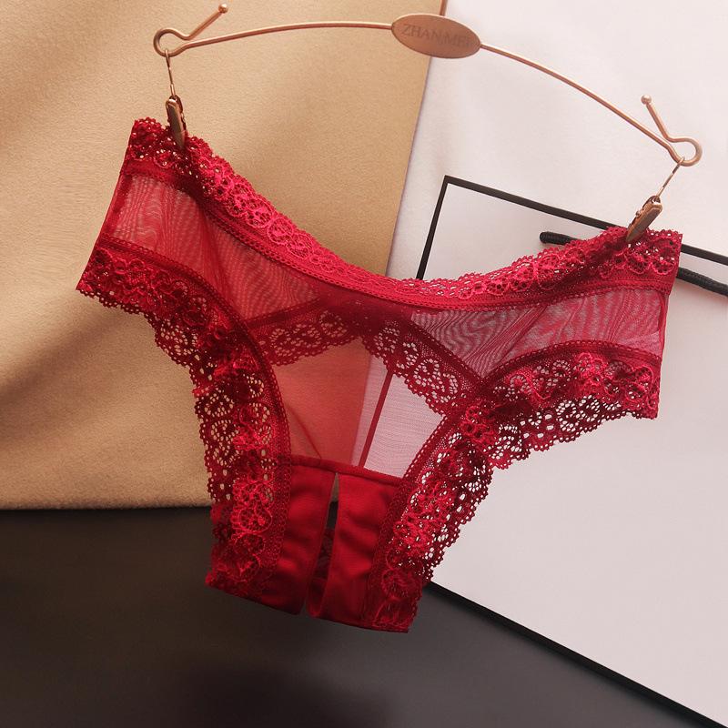 Plus Size Lace Open Crotch Panties - Low Waist, Transparent Mesh, Pure Desire