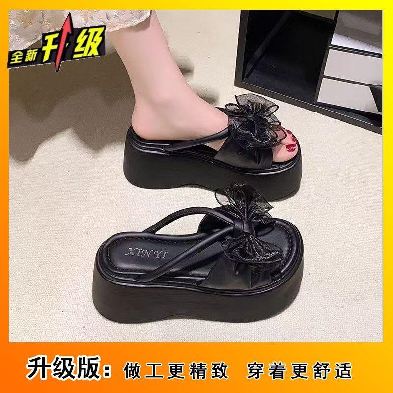 Internet celebrity thick bottom sandals women summer wear 2025 new summer princess style bow high heel muffin bottom one word