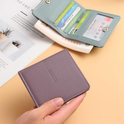 Leren portemonnee voor dames, kort, klein en licht, eerste laag rundleer, kaarthouder, premium vouwsluiting, zachte portemonnee