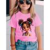 Girls' Summer Crew-Neck Short-Sleeved Top New Black Girls Cute Top Girls Clothes Cartoon Print T-Shirt Top Children's Clothing