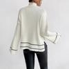 Women's Mock Neck Long Sleeve Contrast Stripe Ribbed Knit Loose Pullover Sweater Autumn Casual Top