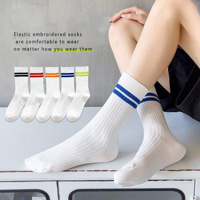 White Striped Socks Women Man Sport Socks Soft Breathable for High School Students Girls Fashion Korean Cotton High Long Socks