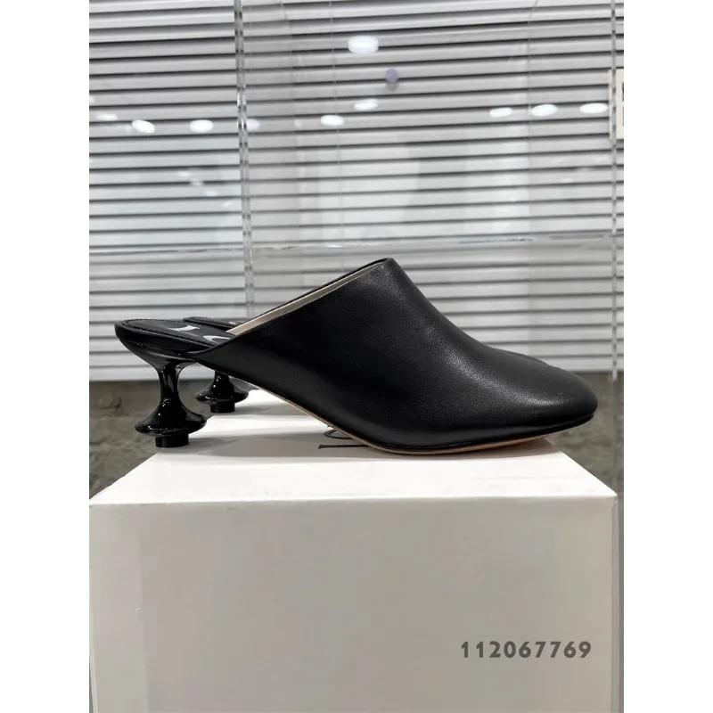 Fashion Custom Irregular Low Heels Shoes Women Round Toe Slippers Slip On Dress Sandals Office Ladies Causal Mules