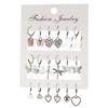 9Pcs/Set Cute Butterfly Heart Drop Earrings Set  Gold Silver Color Geometric Metal Earrings Jewelry Accessories Gifts