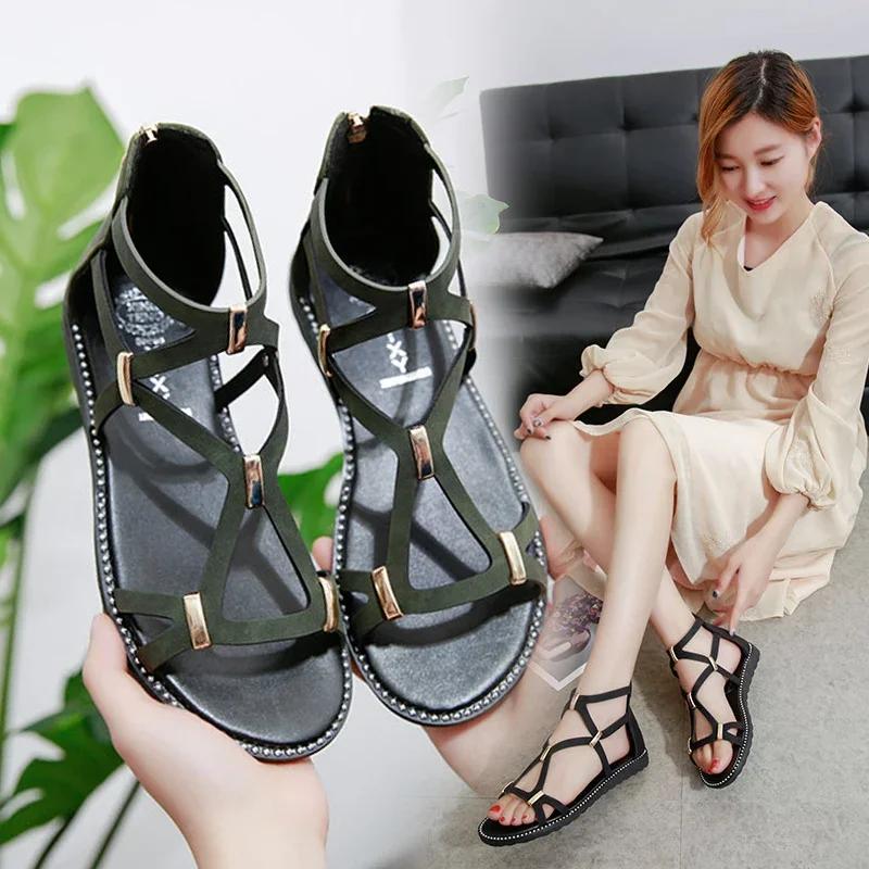 Flat Sandals Women Summer Fashionable Versatile Soft-Soled Comfortable and Lightweight Slip-On Shoes Open Toe Toe Roman Style