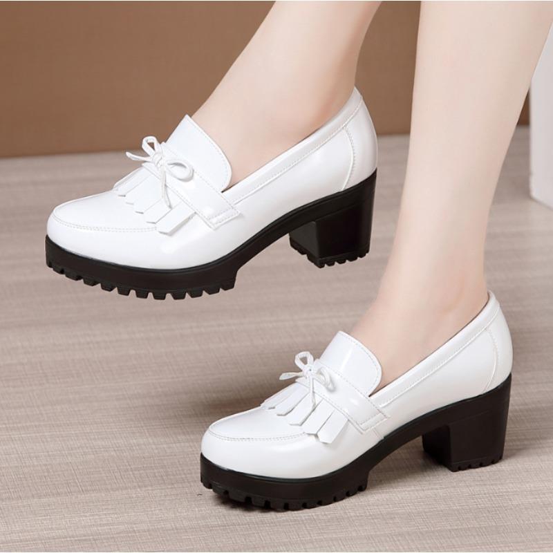 

Spring Autumn New 33-43 Women s High Heels Fashion Tassel Slope Heels Casual Women Single Shoes Round Toe Slip-on Ladies Pumps 43