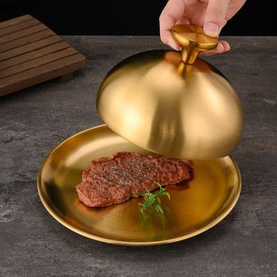 Tampa de Aço Inoxidável Tampa de Bife Estilo Ocidental Prato de Jantar Tampas Circulares Elevadas Tampa de Panela Tampa para Dim Sum Tampas de Bolo Tampa contra Poeira