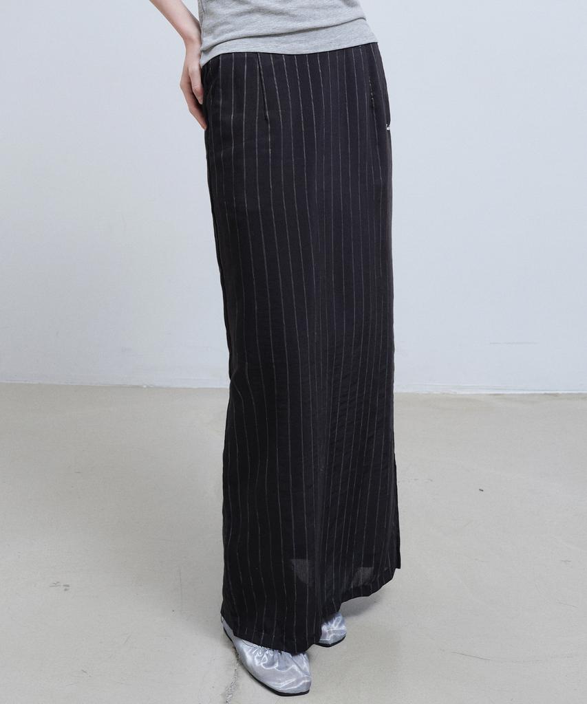 Nigaennikol Linen Stripe Long Skirt_Black