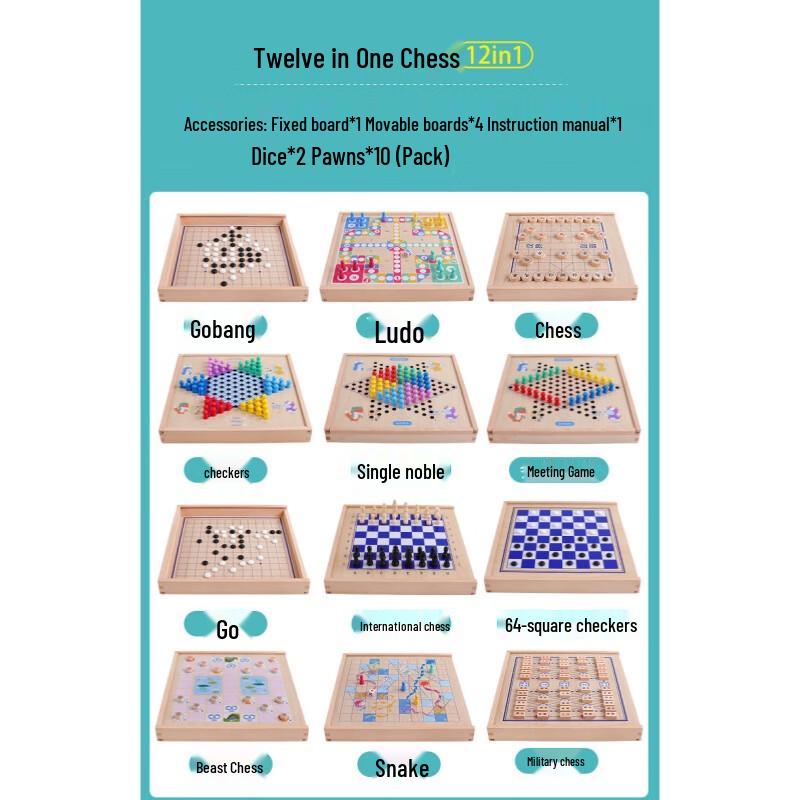 Brangdy 12-in-1 Wooden Multi-Game Set