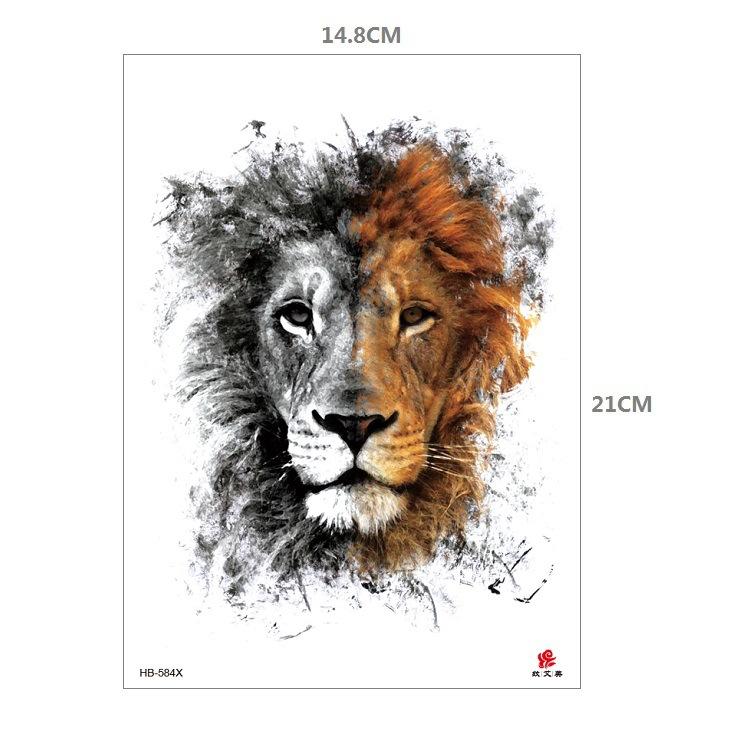 Clown Mouth Flower Body English Color Lion Tiger Half Arm Animal Pattern Water Transfer Simulation Tattoo Sticker