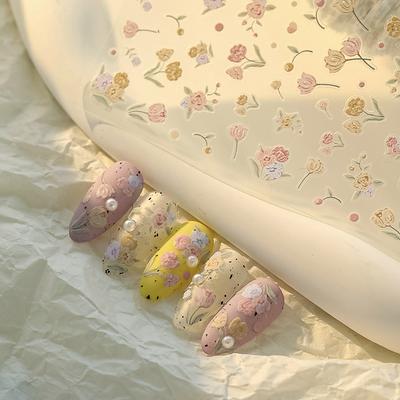 Adesivi 5D per Unghie Artistiche Floreali Romantici di Natale Tulipani Decalcomanie Tulipani Reliefs Fai da Te Tulipani Manicure Slider