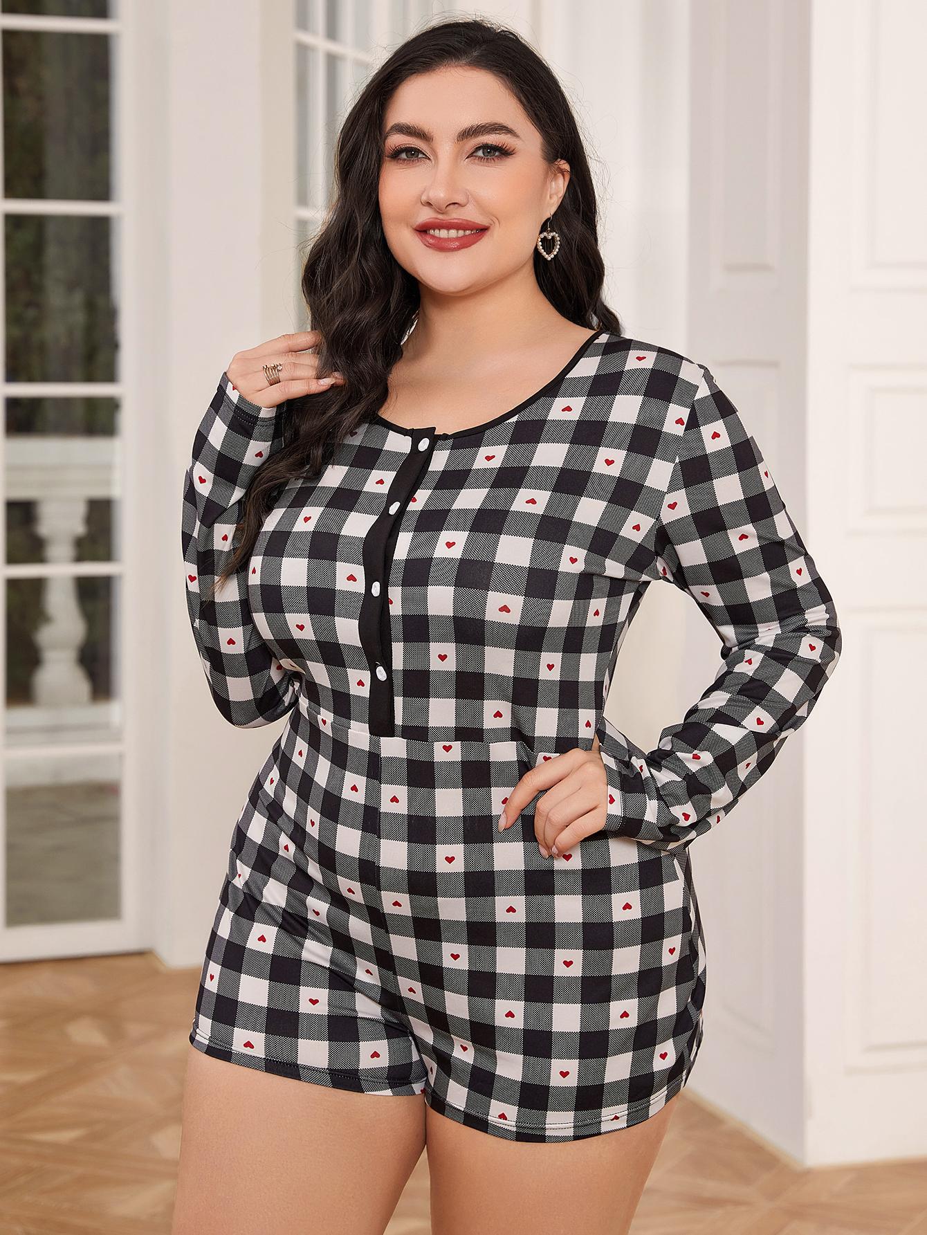 

Женские пижамы больших размеров на весну и осень, цельная домашняя одежда с длинными рукавами 5XL чёрный/белый