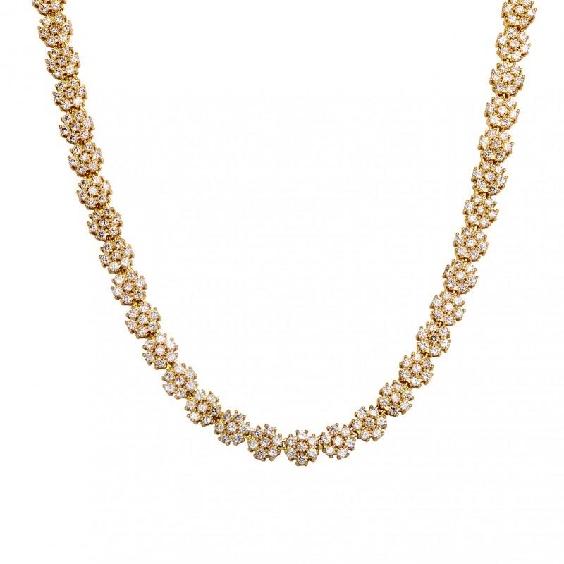 Gold Zircon Chain Necklace - Cool Tennis With Floral Design Hip Hop Style Men Women