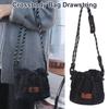 Tragbare Vintage Kordelzug Umhängetasche Große Kapazität Lässige Denim Canvas Tasche Einfarbige Handtasche Jeans Umhängetasche Damen