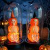 Yousheng Halloween Decoration, Lighted Skeleton in Clear Dome Cloche with Warm Glow, Battery Operated Skull Lamp with Witch Hat for Tabletop Mantel