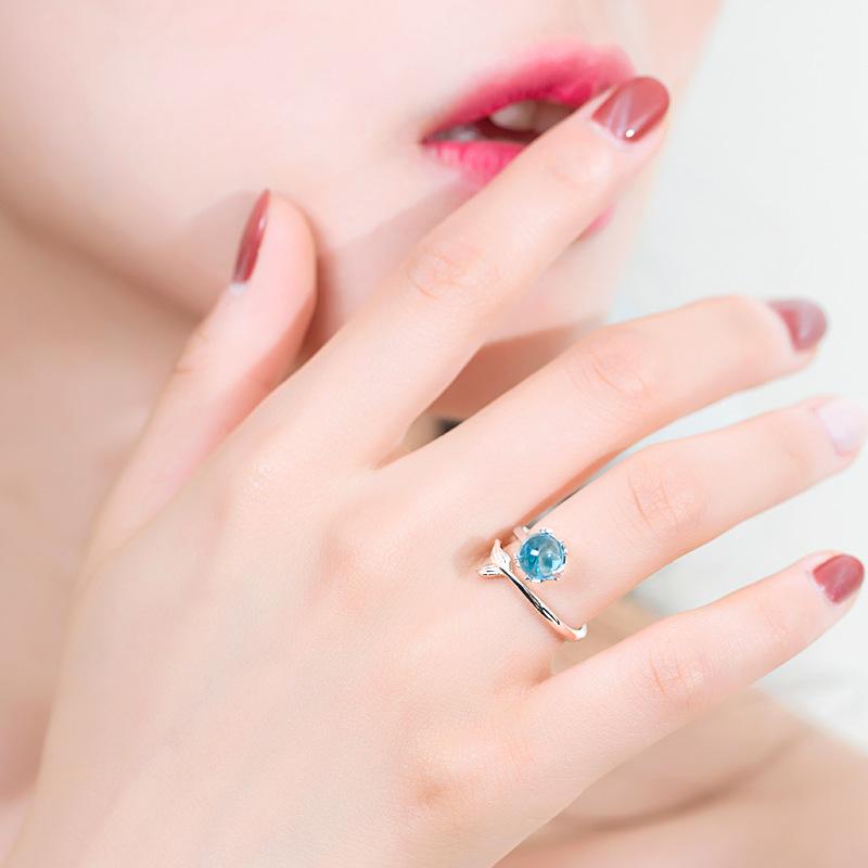 Ladies Adjustable Blue Mermaid Opal Open Rings Jewelry