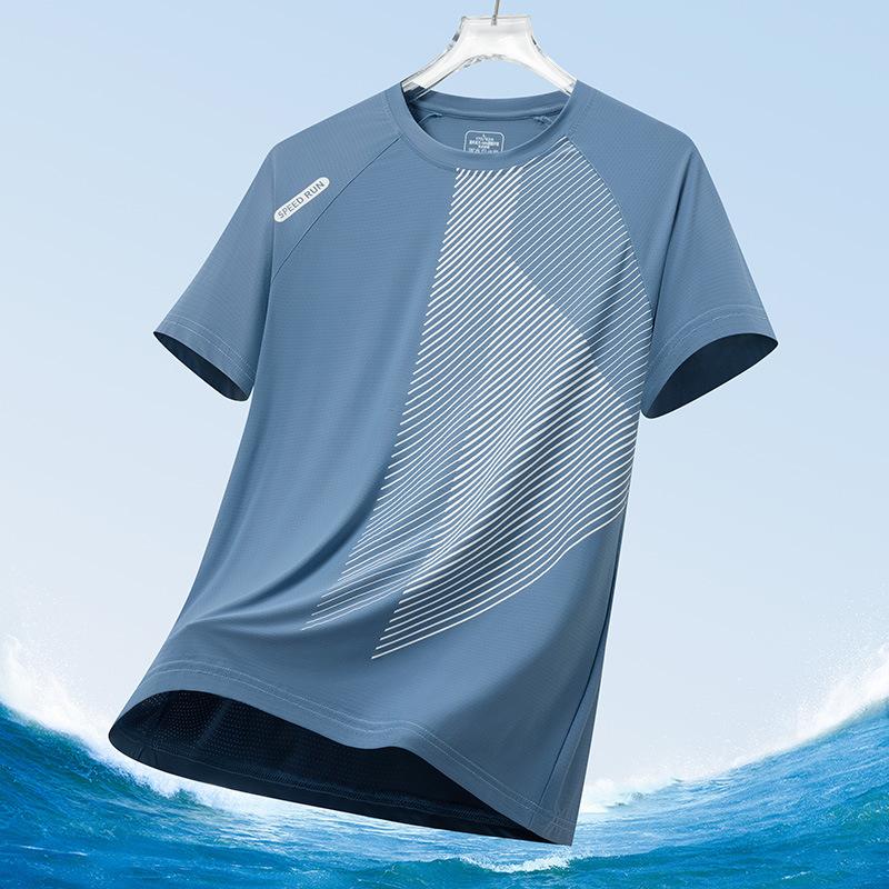 Ice Silk Short Sleeve T-Shirt Mesh Fashion Casual Blue Short Sleeve Sports Culture Shirt Ice Silk T-Shirt Men
