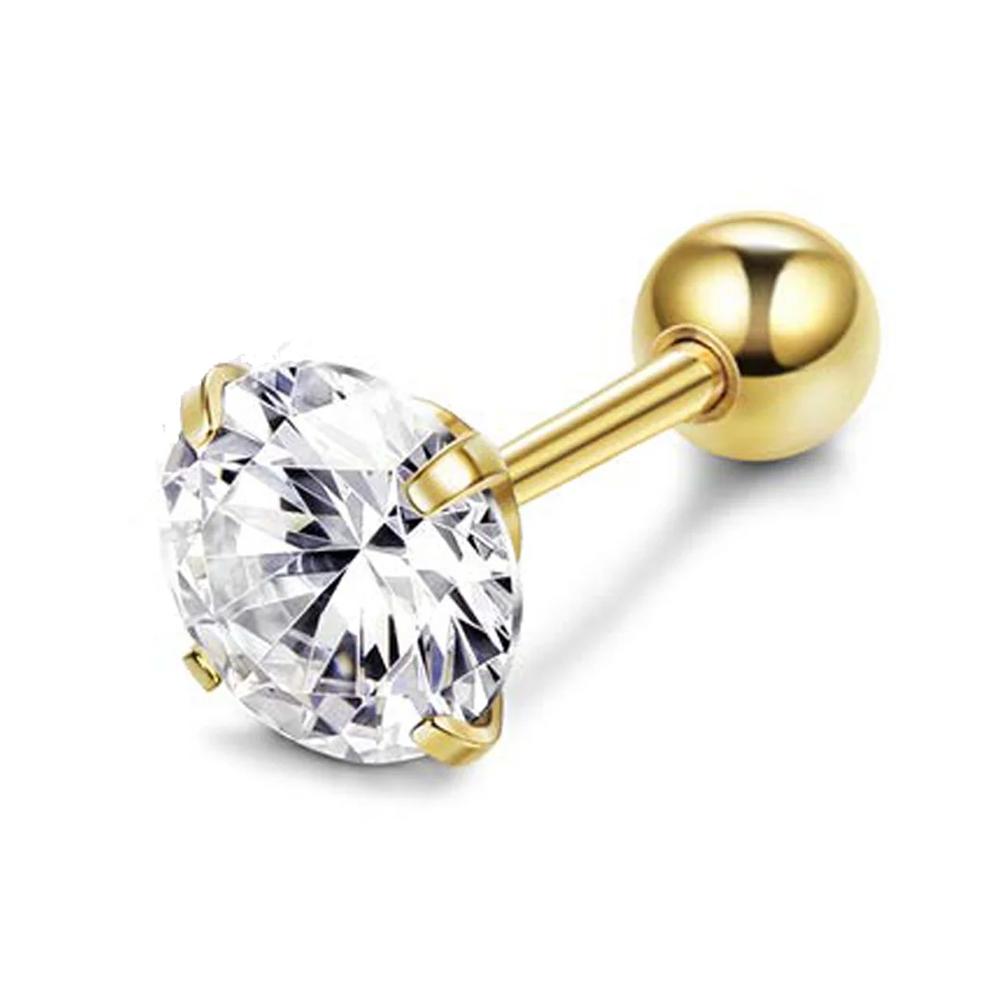 

1 пара серьги-гвоздики из нержавеющей стали с 4 зубцами и цирконами для женщин/мужчин, пирсинг козелка, хряща, стандартной мочки уха, дейта, ювелирные изделия 2mm золотой