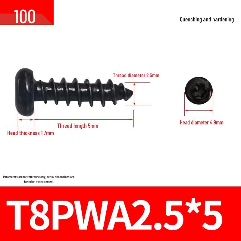 Black Zinc Plated M2 Pan Head Anti-Theft Hex Screws, Flat Tail, Self-Tapping