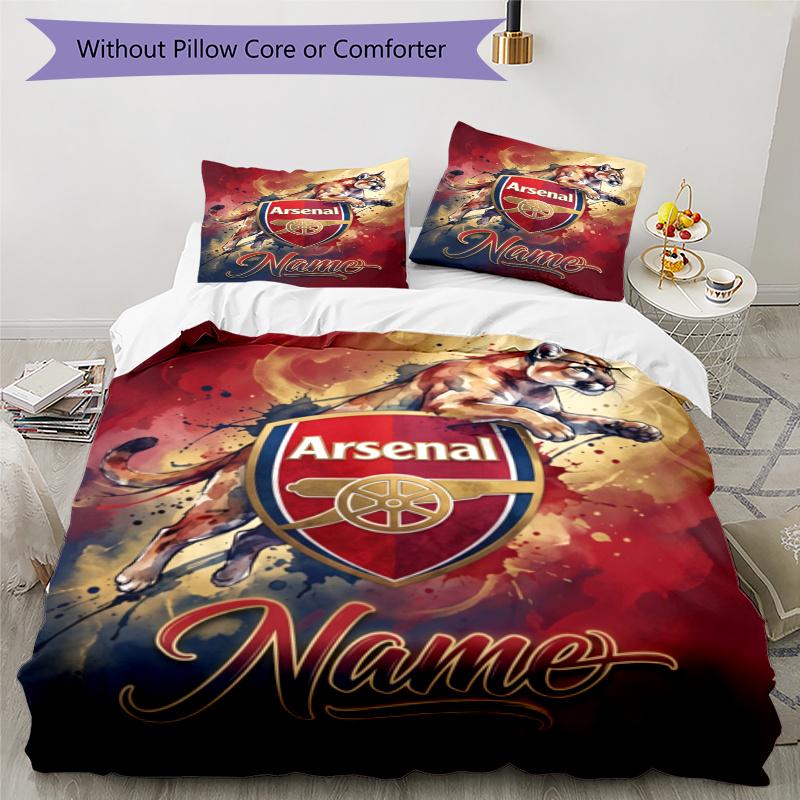 Arsenal Cougar Football Spirit Personalized Name Bedding Set,Comfort Bed Linen for Boys Room Decoration,Perfect Gift for Match Fans,Wrinkle Resistant