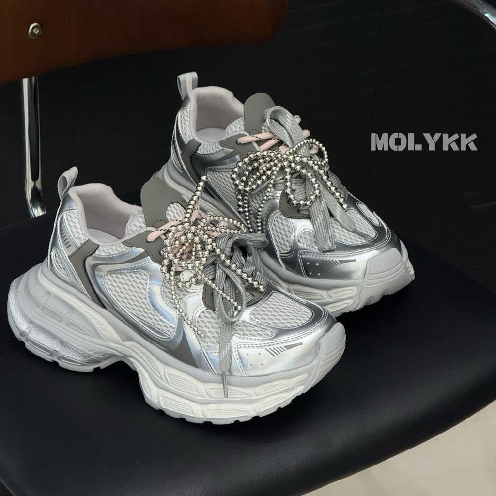 Pearl butterfly dad shoes women's ins tide 2025 early spring new retro platform niche muffin casual sports shoes