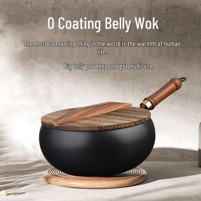 Hand-Forged Authentic Zhangqiu Non-Stick Iron Wok, 24CM - Perfect for Stir-Frying, Stewing, and Soup