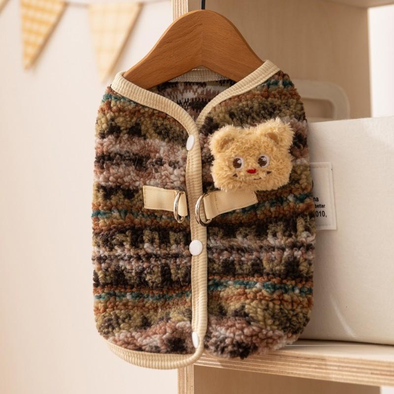 Pet Dog Cat Warm Fleece Outfit With 3D Ears Winter Coat Small Pets