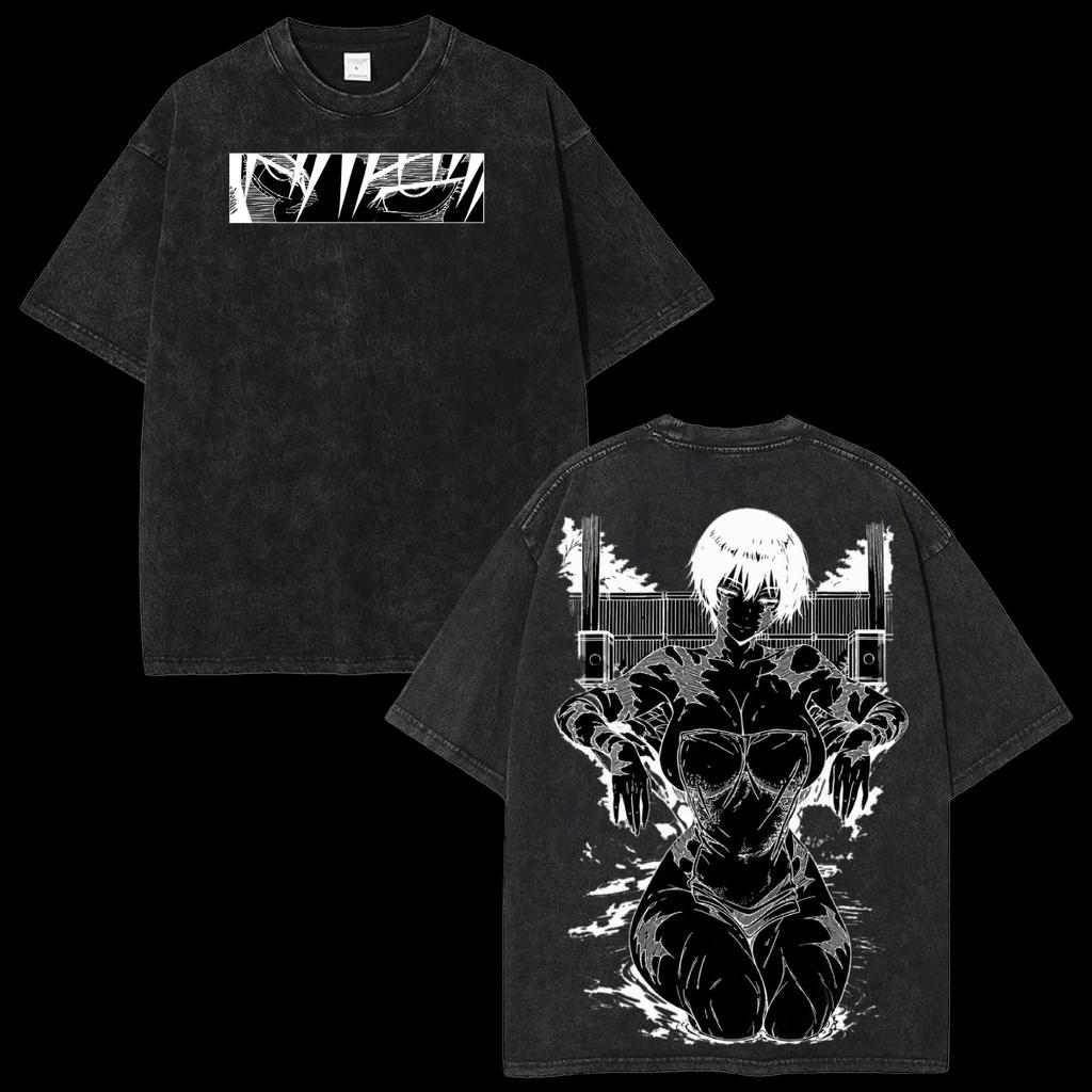 T-shirt Anime Lavaggio Acido Uomo Donna Maki Zenin Jujutsu Kaisen T-shirt Lavata Anime Streetwear Oversize Y2k Manica Corta Abbigliamento Femminile Maschile