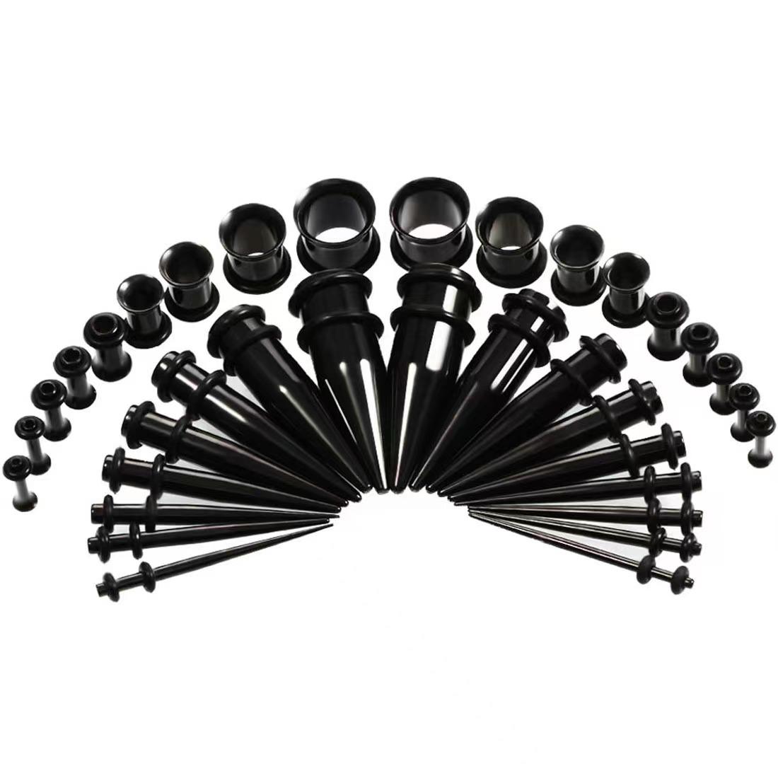 

36 шт./набор Набор для растяжки ушей 14-00G из нержавеющей стали Одинарные флейры Тоннели Плаги Растяжки Конусные расширители Набор конусов для растяжки чёрный