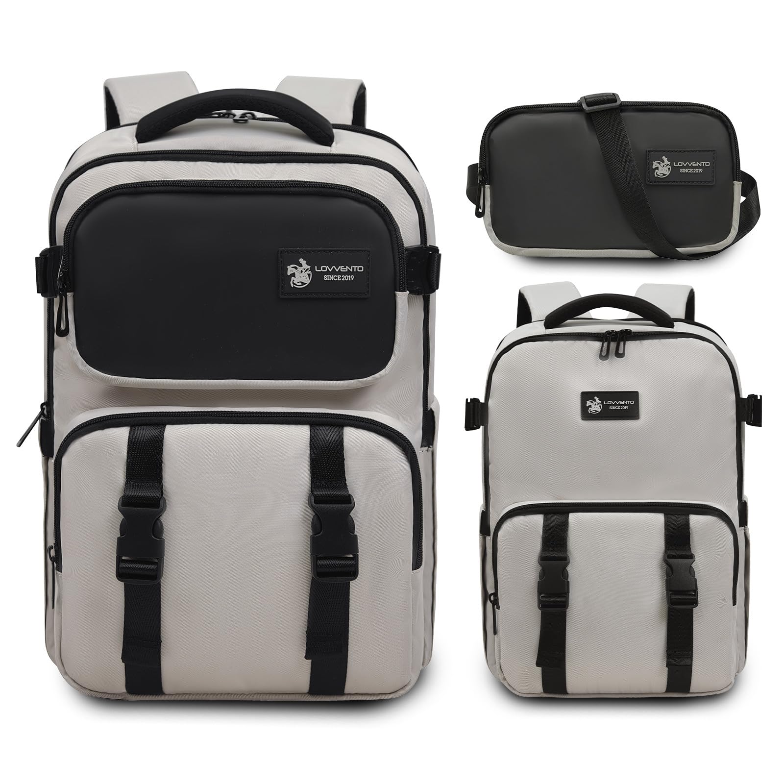 

[lovvento] Women s 2-Piece Backpack Set with Pouch, 3-Way Shoulder BagCrossbody Bag, Fits 16-inch and 15.6-inch Laptops, Dual-Layer Design, Large