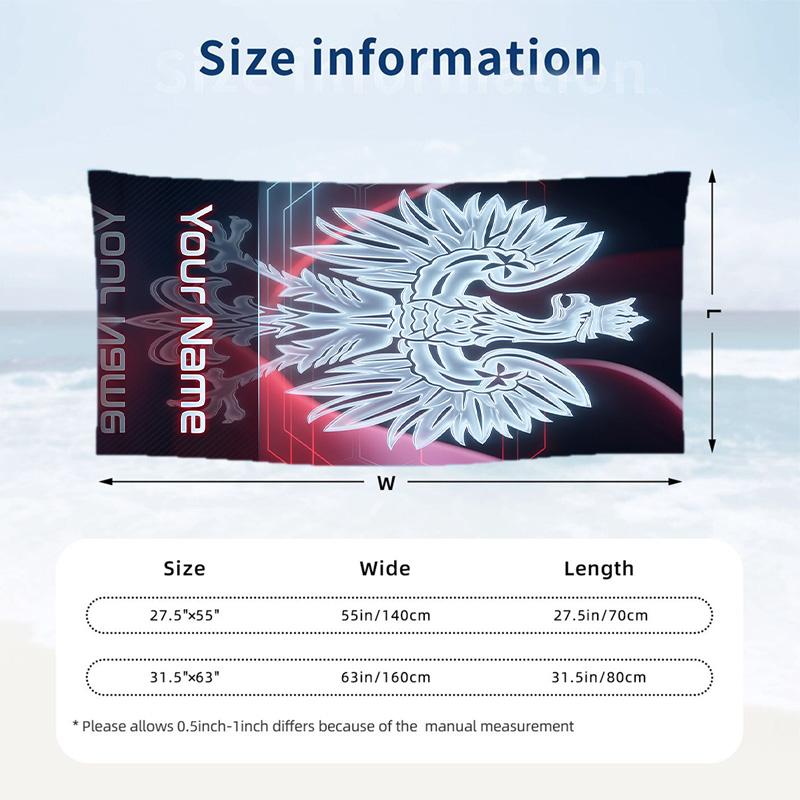 Beach Towel Poland Football Print Custom Name Text Soft Towel for Swimming Pool