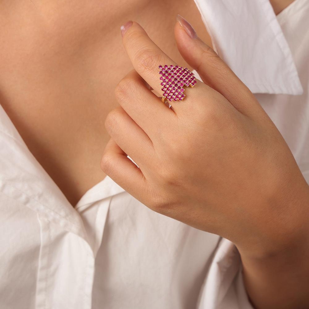 Luxury Copper Heart-Shaped Wedding Ring with Colored Zirconium - Adjustable Open Design for Women One Size