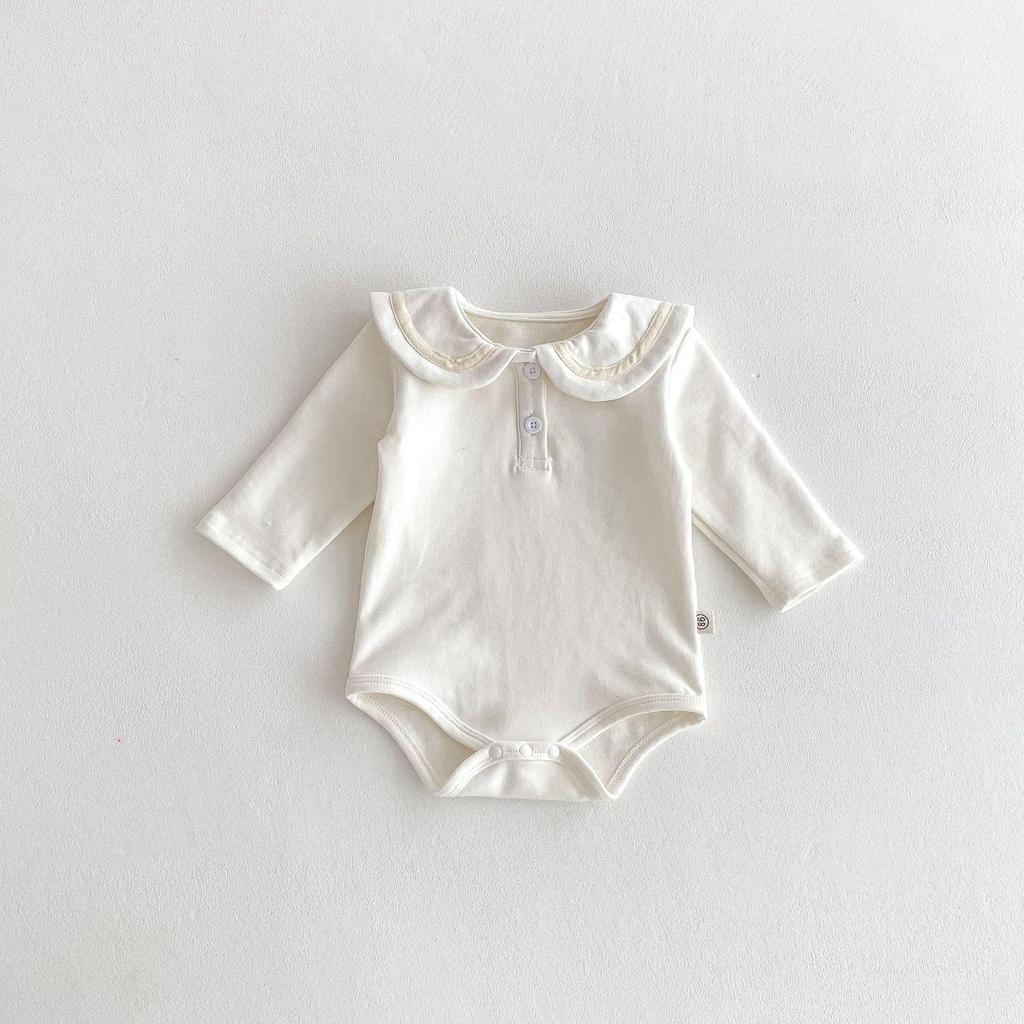 Korean Children's Spring/Autumn Lapel Romper - Cute Baby College Style Long-Sleeve Outfit.