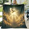 Cross Theme Flannel Blanket Patterned Digital Print Flannel Throw, Soft And Warm, Reusable Nap Blanket for Sofa, Office, Bed, Camping, Travel, Multi-S