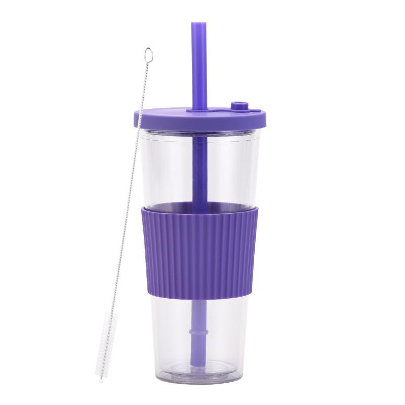 2025 Large Capacity Double Layer Plastic Cup Large Hole Straw Pearl Boba Milk Tea Cup Portable Outdoor Straw Cup