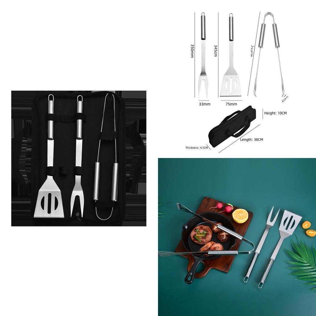 Modern Simplistic 3 Piece Stainless Steel Grilling Set Perfect For Bbq Steak And Korean Bbq