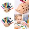 Wooden Hedgehog Stationery Organizer With 24 Pencils For Student Desk And Creative Decor