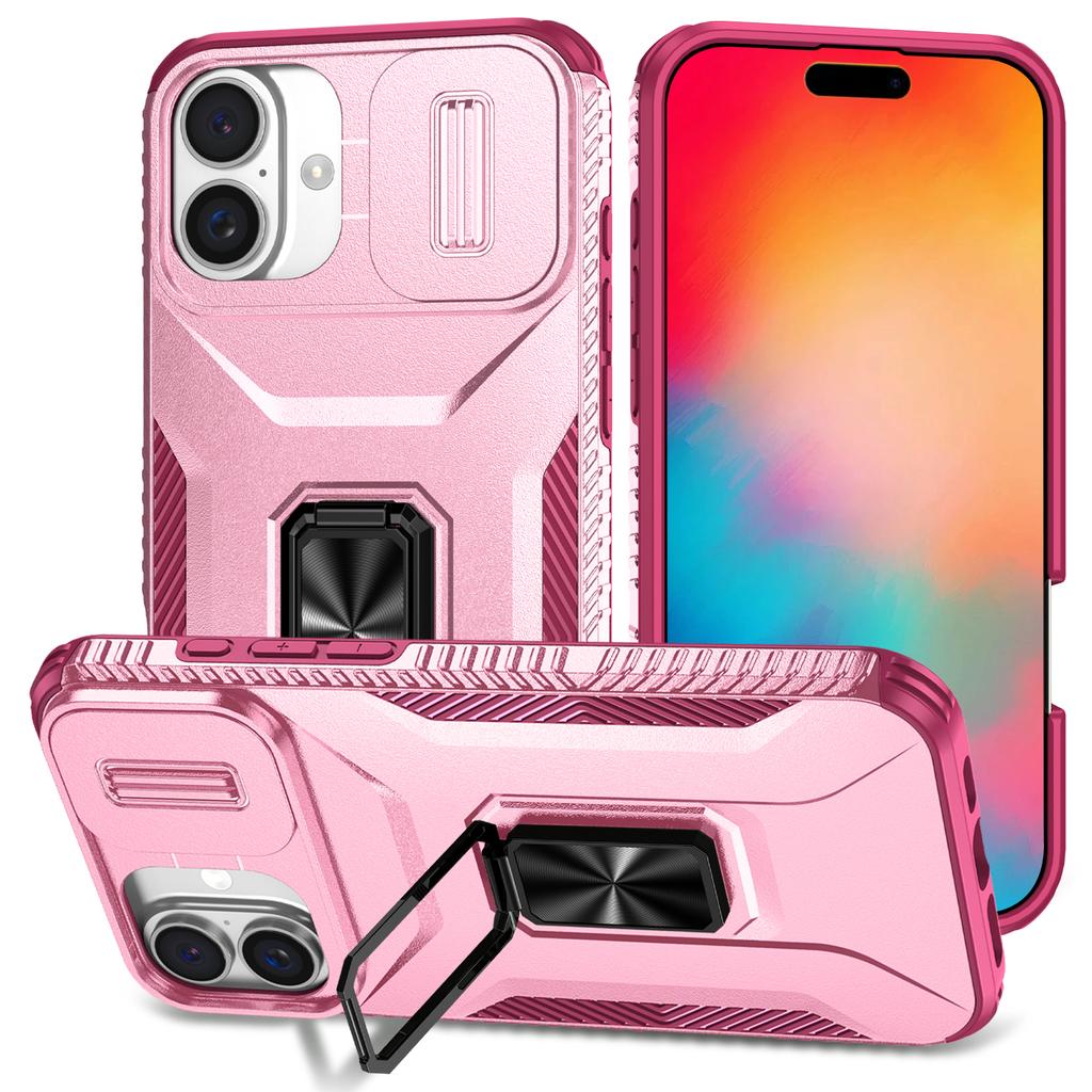 For iPhone 16 Case Camshield Kickstand TPU+PC Anti-Slip Phone Cover