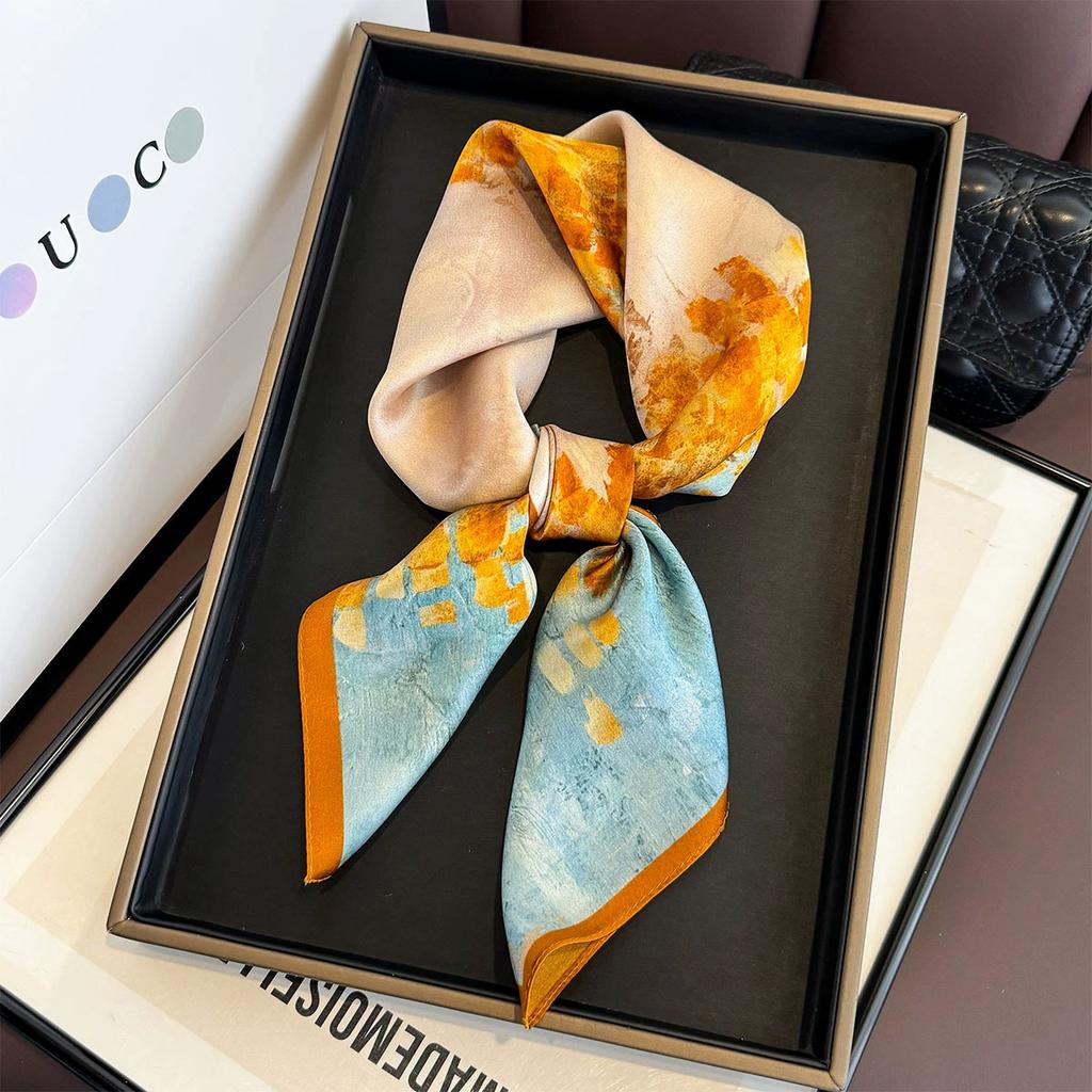 Fashion 100% Nature Real Silk Square Scarf Women Female Foualrd Neckerchief Summer Beach Scarves Shawl Bandana Hijab Pashmina