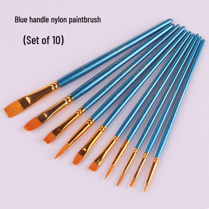 10-Piece Nylon Gouache & Acrylic Paintbrush Set for Students